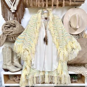ARTSAN mega fringe duster cocoon sweater cardigan w granny cottage core vibe